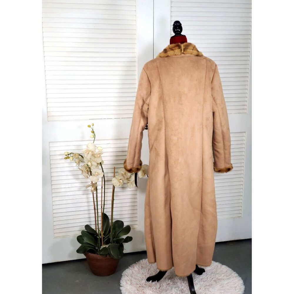 NWT Jones New York Women's Tan Suede Faux Fur Lined Long Jacket Sz L 1111 - Picture 7 of 16